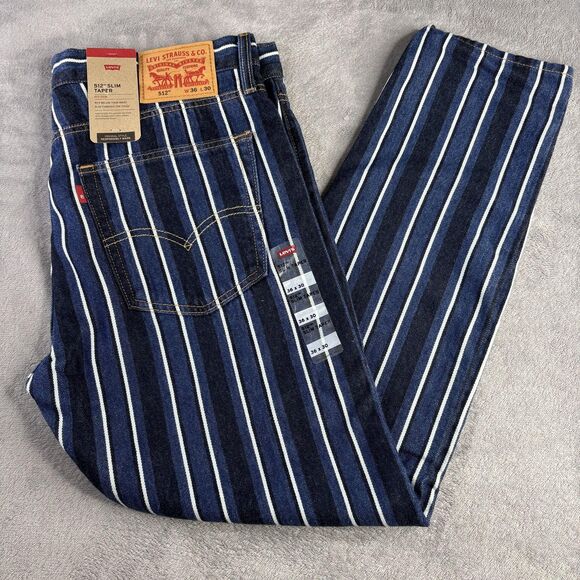 Levi's Jeans Mens 36x30 Blue White Stripe 512 Slim Taper Eco Ease Denim 5 Pocket - Picture 1 of 12